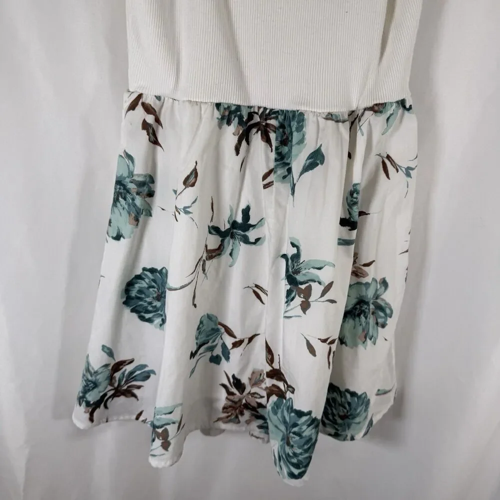 Abercrombie Kids Dress Girls 13 14 White Floral Ribbed Sleeveless Adjustable